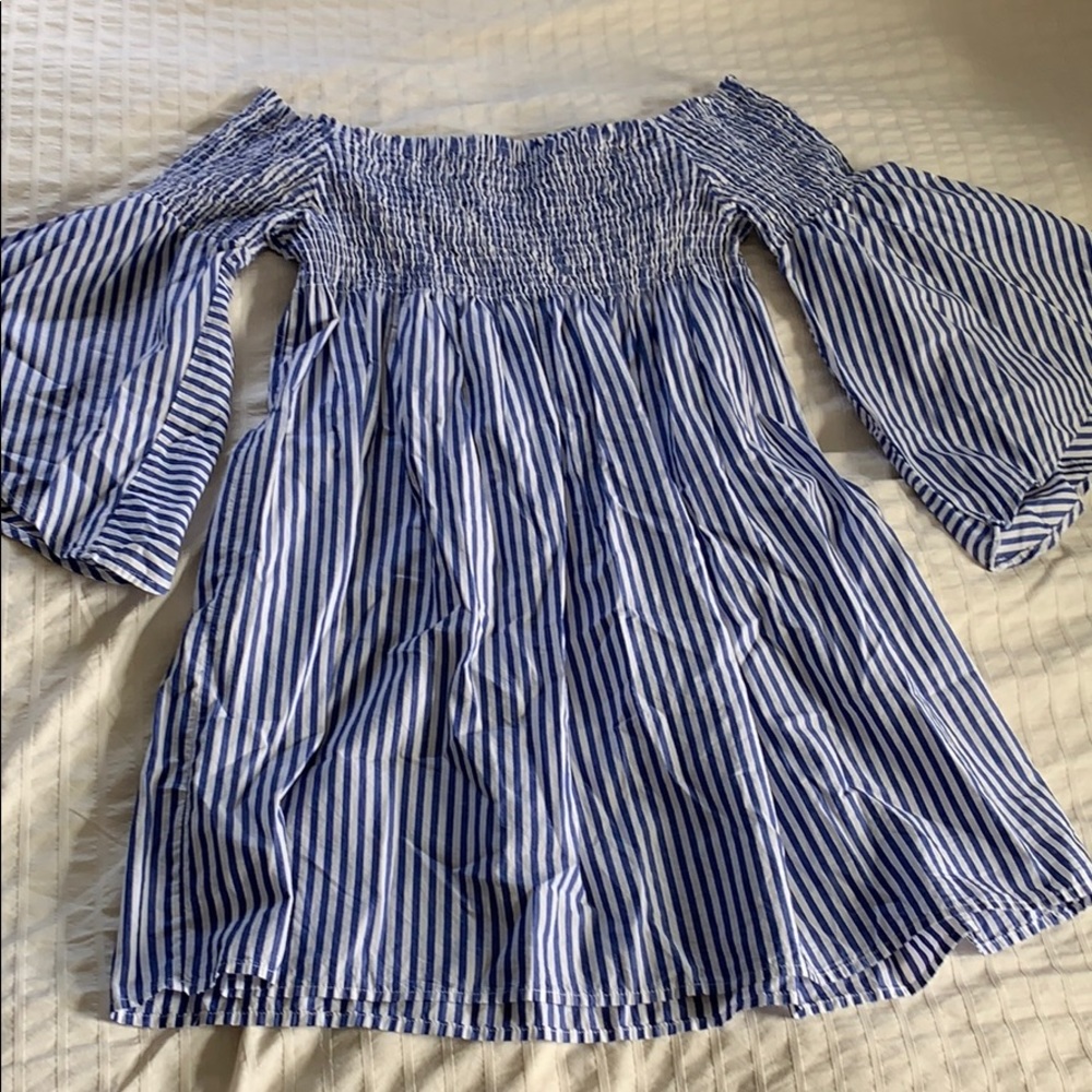 ZARA Off The Shoulder Striped Ruched Dress